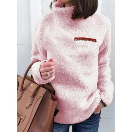 Women Plain Split Joint Winter Casual Long Sleeve Crew Neck Cotton Sweater