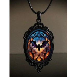 Vintage Gothic Halloween Bat Witch Pendant Necklace