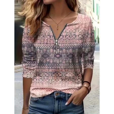 Women Ethnic Crew Neck Printing Casual Spring/Fall Long Sleeve Sweatshirt