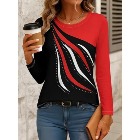 Women Abstract Long Sleeve Tee T-shirt Crew Neck Printing Casual Spring/Fall Graphic Tee Top