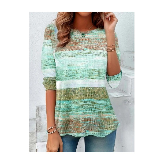 Women's Long Sleeve Tee T-shirt Spring/Fall Color Block Printing Jersey Crew Neck Daily Going Out Vintage Top