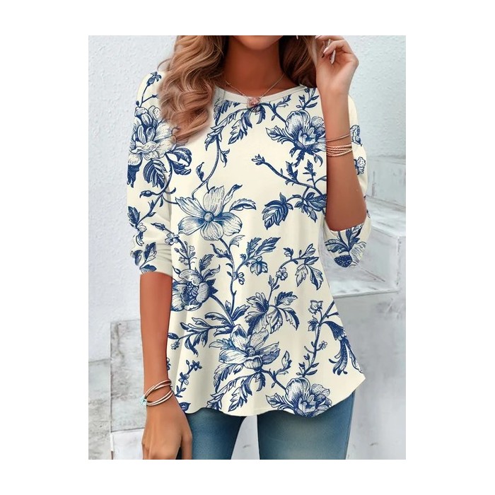 Women's Long Sleeve Tee T-shirt Spring/Fall Floral Jersey Crew Neck Daily Going Out Casual Top