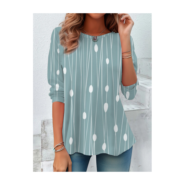 Women's Long Sleeve Tee T-shirt Spring/Fall Striped Printing Crew Neck Casual Top