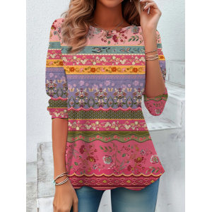 Women's Long Sleeve Tee T-shirt Spring/Fall Floral Printing Crew Neck Casual Graphic Tee Top