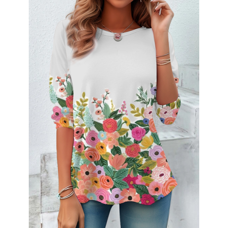 Women Floral Long Sleeve Tee T-shirt Crew Neck Printing Casual Spring/Fall Graphic Tee Top