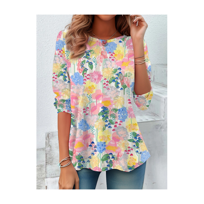 Women Floral Long Sleeve Tee T-shirt Crew Neck Printing Casual Spring/Fall Graphic Tee Top