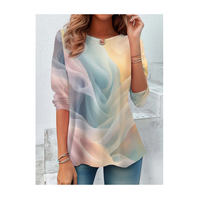 Women Ombre Long Sleeve Tee T-shirt Crew Neck Printing Casual Spring/Fall Graphic Tee Top