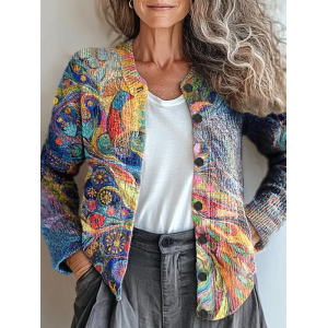Women Abstract Vintage Spring/Fall Printing Cardigan
