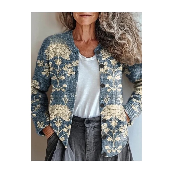 Women Floral Vintage Spring/Fall Printing Cardigan