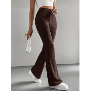 Women Plain Long Elastic Waist Pants Casual Spring/Fall Trousers