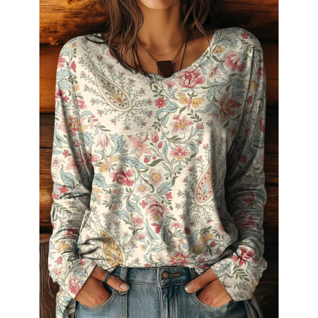 Women Floral Long Sleeve Tee T-shirt Crew Neck Printing Casual Spring/Fall Graphic Tee Top