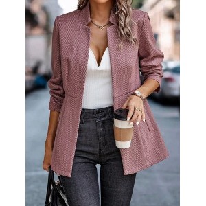 Women Spring/Fall Outerwear Casual Split Joint Geometric Long Sleeve Shawl Collar Jacket