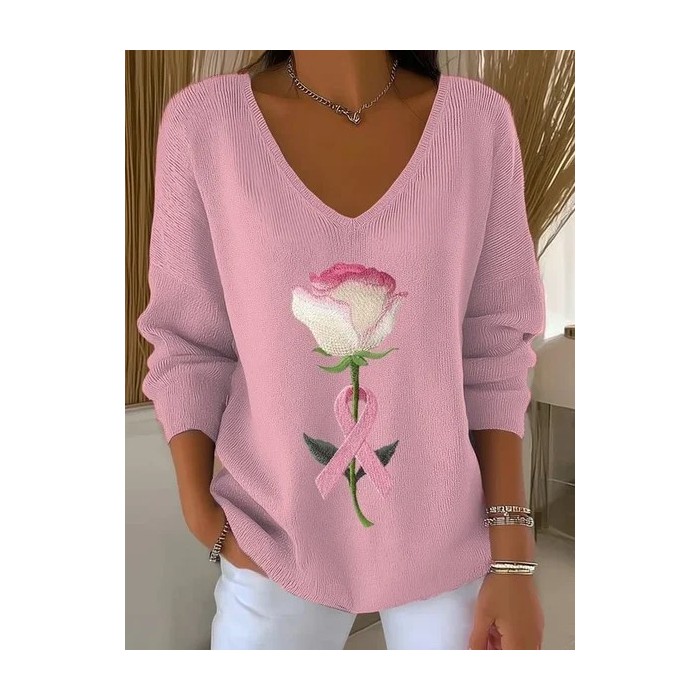 Women Floral Long Sleeve Tee T-shirt V Neck Printing Casual Spring/Fall Top