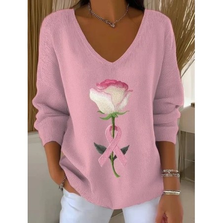 Women Floral Long Sleeve Tee T-shirt V Neck Printing Casual Spring/Fall Top