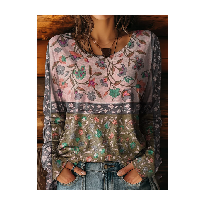 Women Floral Long Sleeve Tee T-shirt Crew Neck Printing Casual Spring/Fall Graphic Tee Top