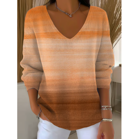 Women Abstract Long Sleeve Tee T-shirt V Neck Printing Casual Spring/Fall Top