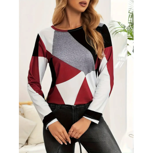 Women Abstract Long Sleeve Tee T-shirt Crew Neck Printing Casual Spring/Fall Graphic Tee Top