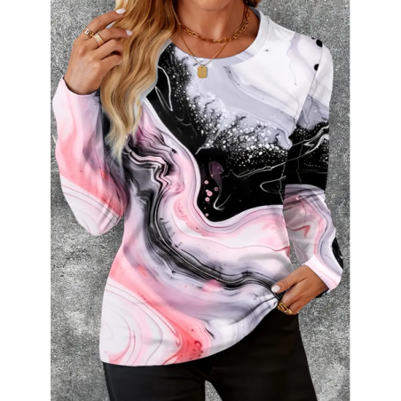 Women Abstract Long Sleeve Tee T-shirt Crew Neck Printing Casual Spring/Fall Graphic Tee Top
