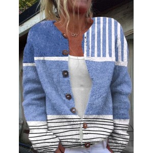 Women's Casual Spring/Fall Striped Buttoned Cardigan