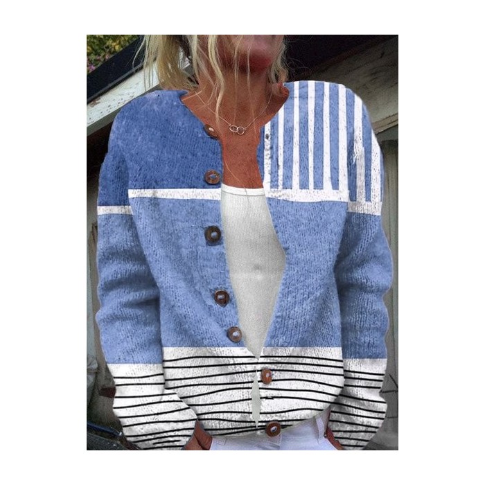 Women's Casual Spring/Fall Striped Buttoned Cardigan