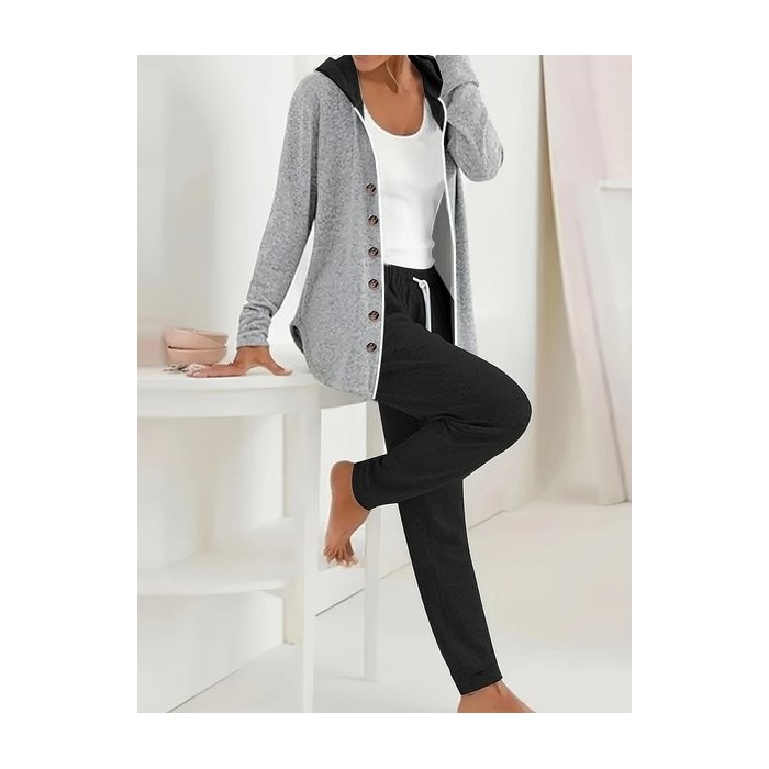 Women Plain Printing Two-Piece Set Daily Long Sleeve Casual Spring/Fall Coat With Pants Matching Set