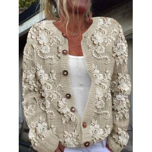 Women Floral Casual Spring/Fall Printing Cardigan