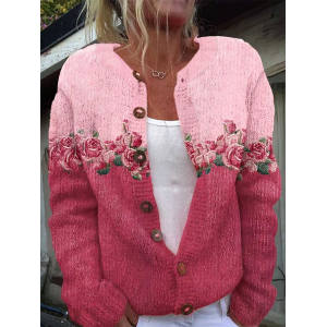 Women Floral Casual Spring/Fall Printing Cardigan