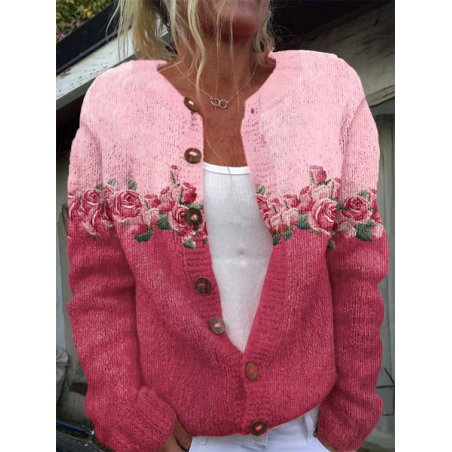 Women Floral Casual Spring/Fall Printing Cardigan