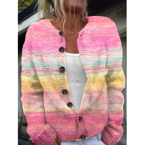 Women Abstract Casual Spring/Fall Printing Cardigan