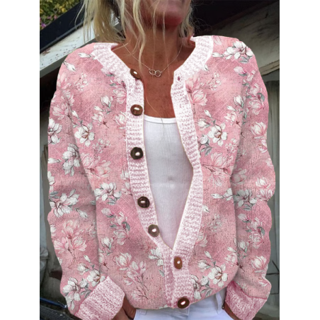 Women Floral Casual Spring/Fall Printing Cardigan