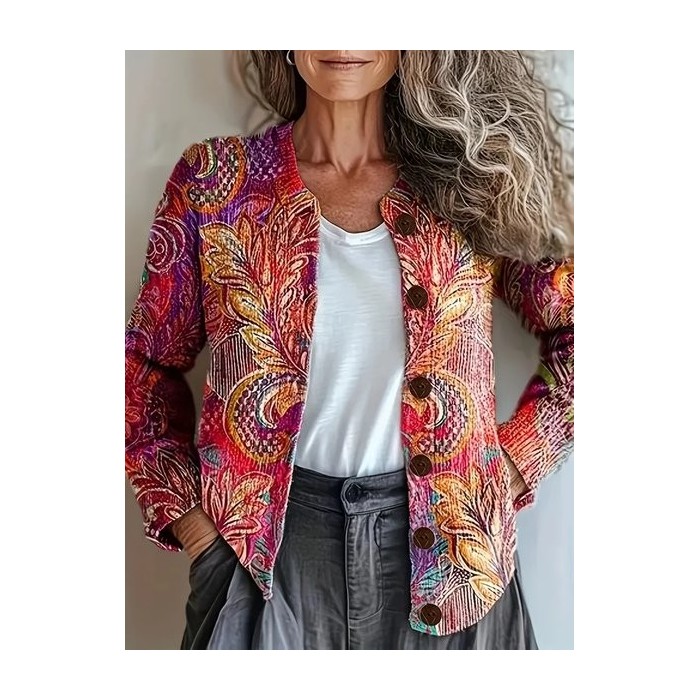 Women's Vintage Spring/Fall Ethnic Knitted Floral Cardigan