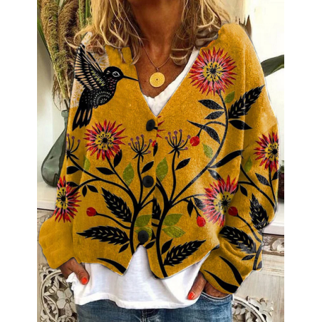 Women Floral Casual Spring/Fall Printing Cardigan