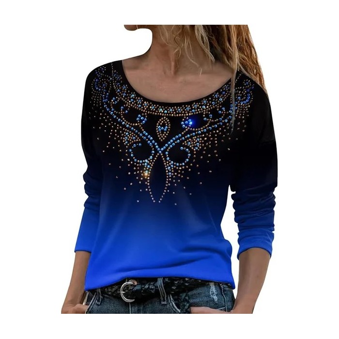 Women Ombre Long Sleeve Tee T-shirt Crew Neck Printing Casual Spring/Fall Graphic Tee Top