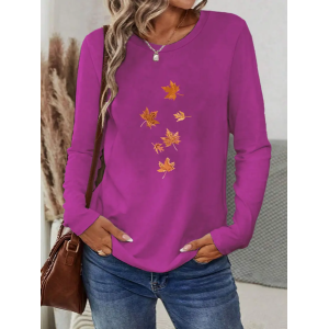 Women Maple Leaf Long Sleeve Tee T-shirt Crew Neck Printing Casual Spring/Fall Graphic Tee Top