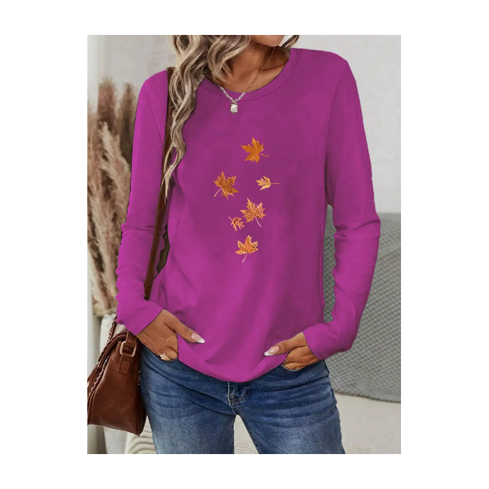 Women Maple Leaf Long Sleeve Tee T-shirt Crew Neck Printing Casual Spring/Fall Graphic Tee Top