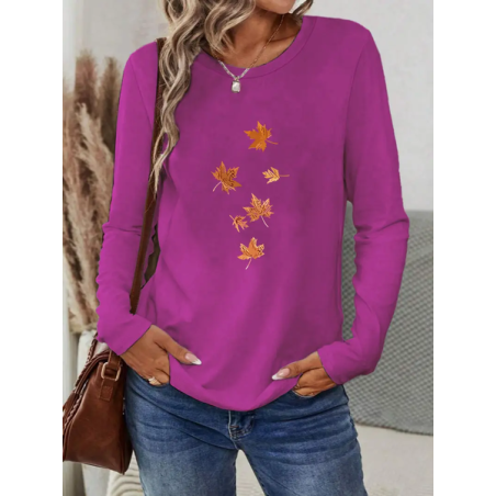 Women Maple Leaf Long Sleeve Tee T-shirt Crew Neck Printing Casual Spring/Fall Graphic Tee Top