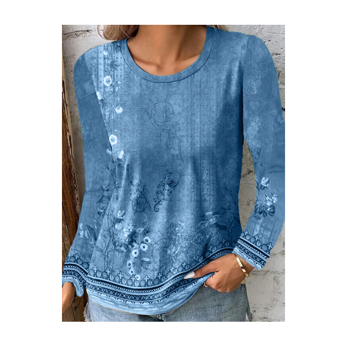 Women Floral Long Sleeve Tee T-shirt Crew Neck Printing Casual Spring/Fall Graphic Tee Top