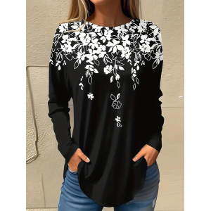 Women Floral Long Sleeve Tee T-shirt Crew Neck Printing Casual Spring/Fall Graphic Tee Top