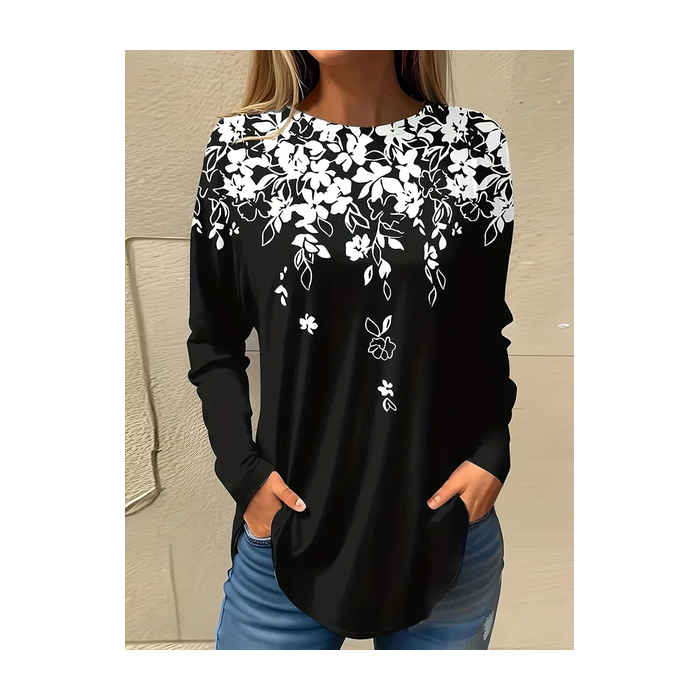 Women Floral Long Sleeve Tee T-shirt Crew Neck Printing Casual Spring/Fall Graphic Tee Top