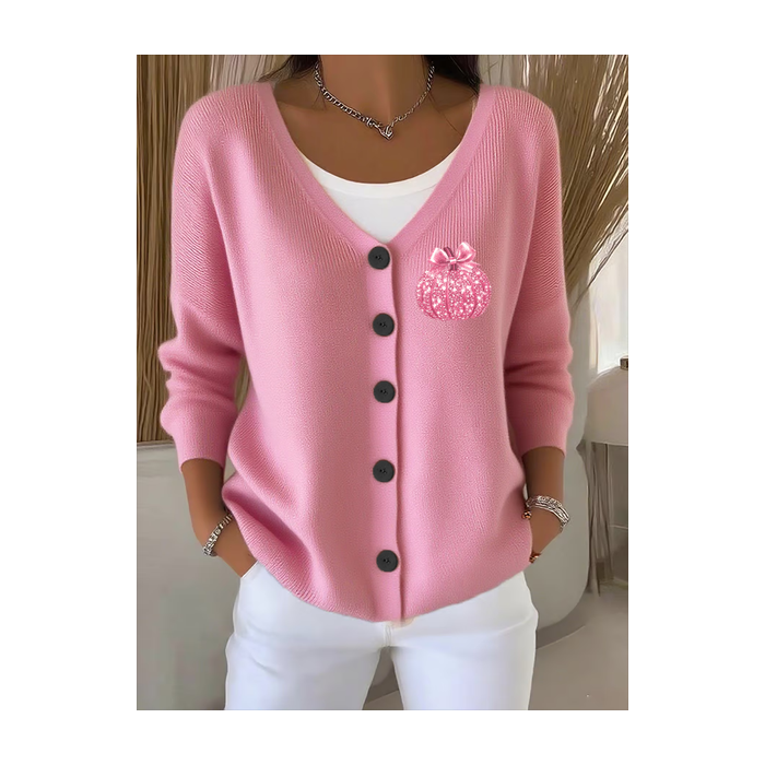 Women Pumpkin Pattern Casual Spring/Fall Printing Cardigan