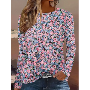 Women Floral Long Sleeve Tee T-shirt Crew Neck Printing Casual Spring/Fall Graphic Tee Top