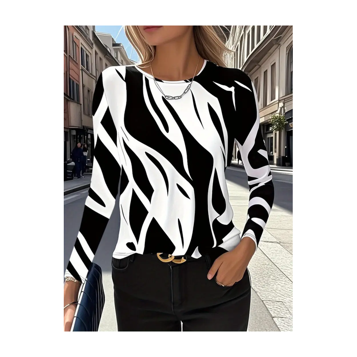 Women Abstract Long Sleeve Tee T-shirt Crew Neck Printing Casual Spring/Fall Graphic Tee Top
