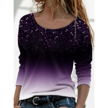 Women Ombre Long Sleeve Tee T-shirt Crew Neck Printing Casual Spring/Fall Graphic Tee Top