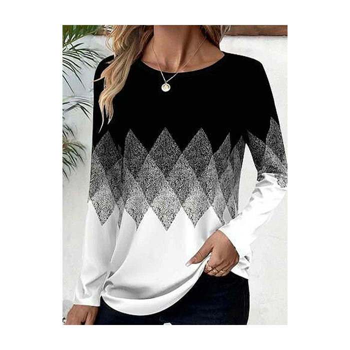 Women Abstract Long Sleeve Tee T-shirt Crew Neck Printing Casual Spring/Fall Graphic Tee Top