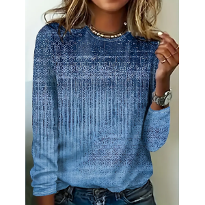 Women Abstract Long Sleeve Tee T-shirt Crew Neck Printing Casual Spring/Fall Graphic Tee Top