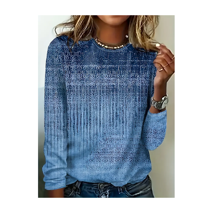 Women Abstract Long Sleeve Tee T-shirt Crew Neck Printing Casual Spring/Fall Graphic Tee Top