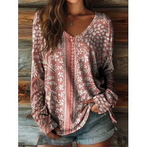 Women Floral Long Sleeve Tee T-shirt V Neck Printing Casual Spring/Fall Graphic Tee Top