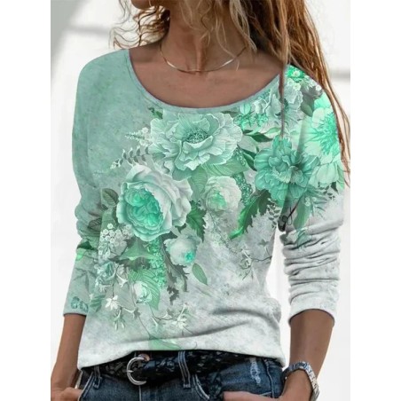 Women Floral Long Sleeve Tee T-shirt Crew Neck Printing Casual Spring/Fall Graphic Tee Top