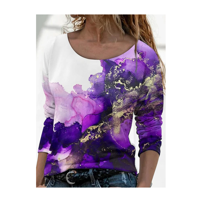 Women Abstract Long Sleeve Tee T-shirt Crew Neck Printing Casual Spring/Fall Graphic Tee Top
