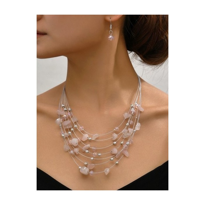 Multi-layer Exaggerated Bohemian Turquoise Crystal Necklace Earring Set